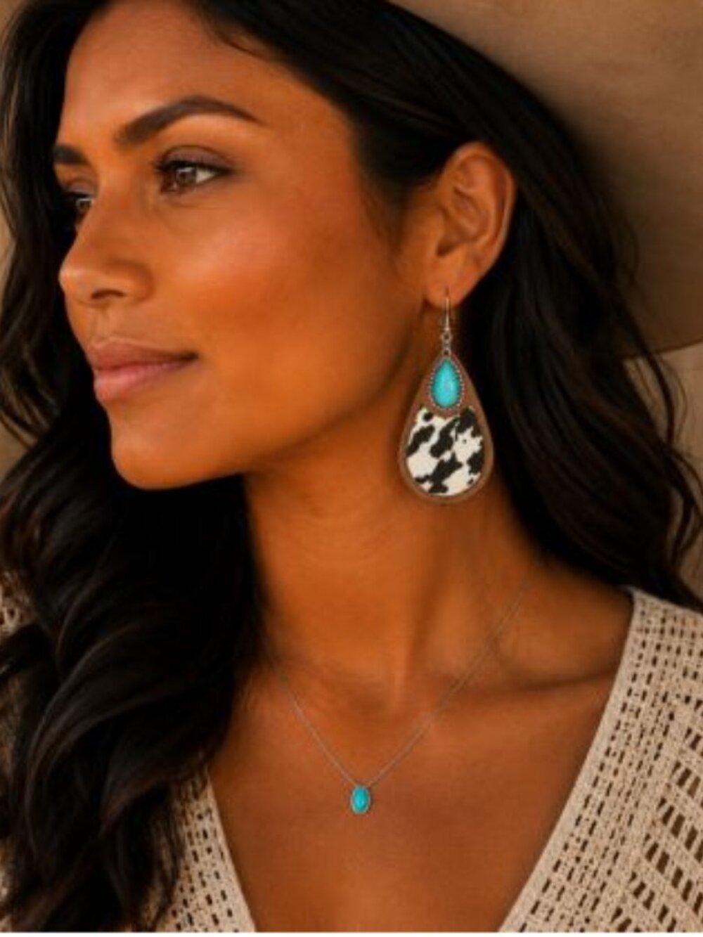 Wilderland Genuine Cowhide & Wood Teardrop Western Earrings NWT